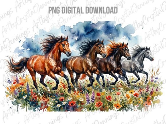 Download Watercolor Running Wild Horses PNG - Running Collection