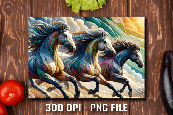 Download Three Running Horses Cutting Board PNG - Premium Bundle